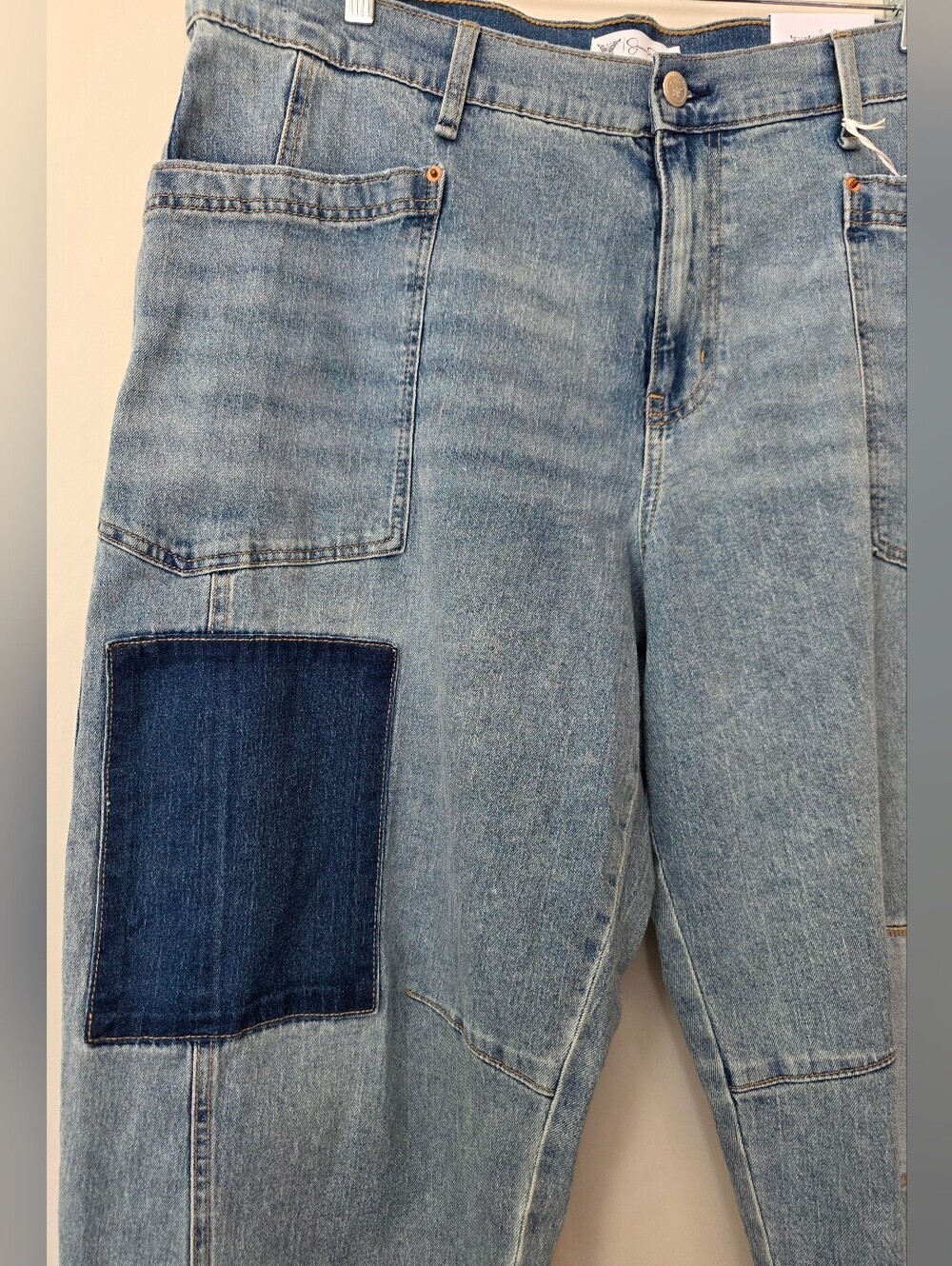 Jessica Simpson Size 18W Cherry Patchwork Barrel Leg Hi-Rise Jeans New w/ Tags - Picture 4 of 11